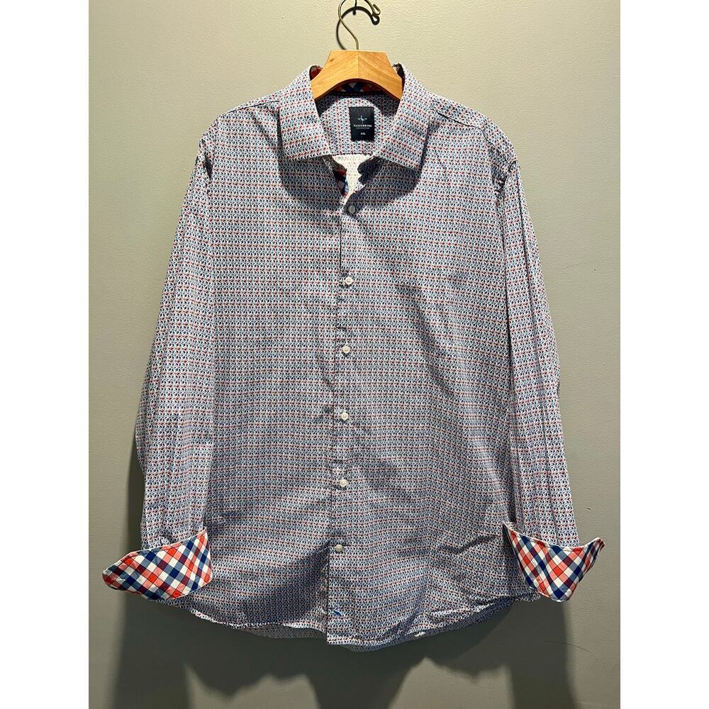 Tailorbyrd Mens XXL Blue Red Button Up Down Shirt Flip Cuff Geometric Corpcore